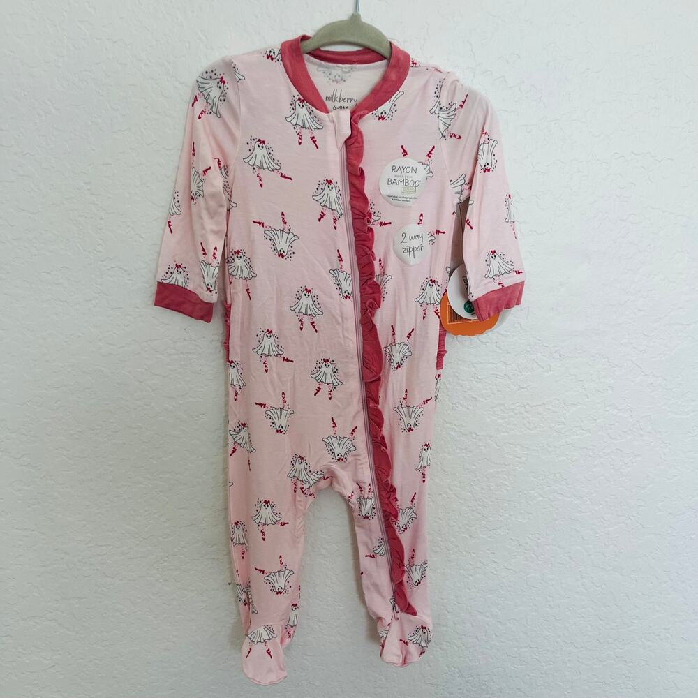 Milkberry Bamboo Ballerina Ghost Halloween Ruffle Sleeper 6-9M NWT